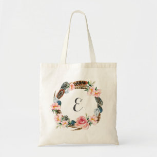Tote Bag Guirlande florale d'aquarelle avec le monogramme