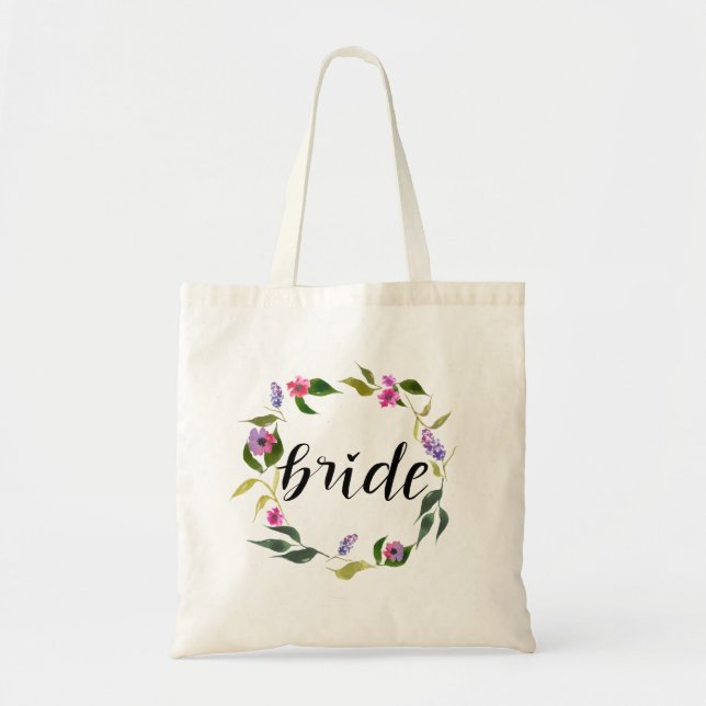Tote Bag Guirlande florale de jeune mariée d'aquarelle (Devant)