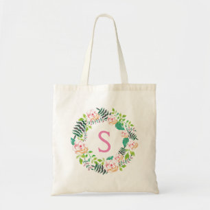 Tote Bag Guirlande florale rose romantique personnalisée