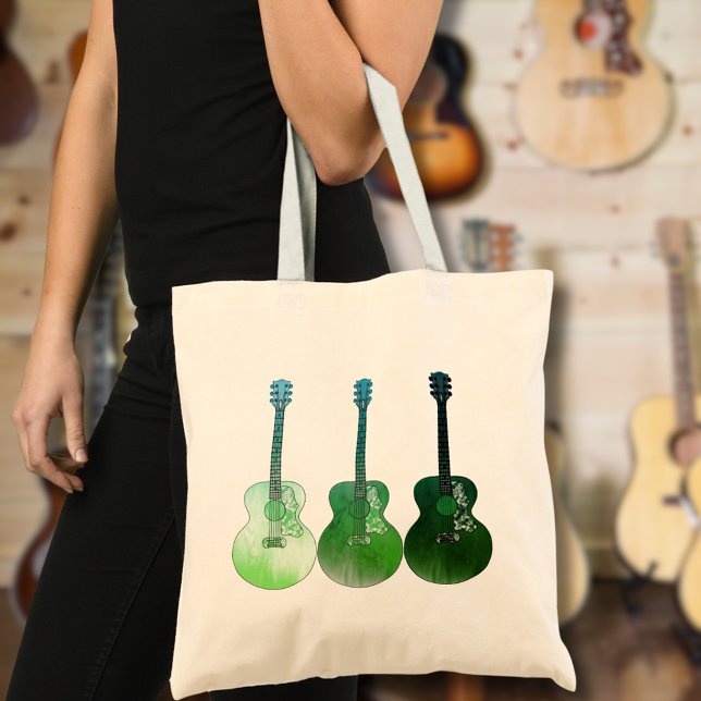 Tote Bag Guitare acoustique illustration verte (Green acoustic guitar pop art cool music tote bag)