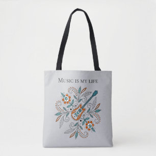 Tote Bag Guitare Boho Rock’n’Roll avec fleurs