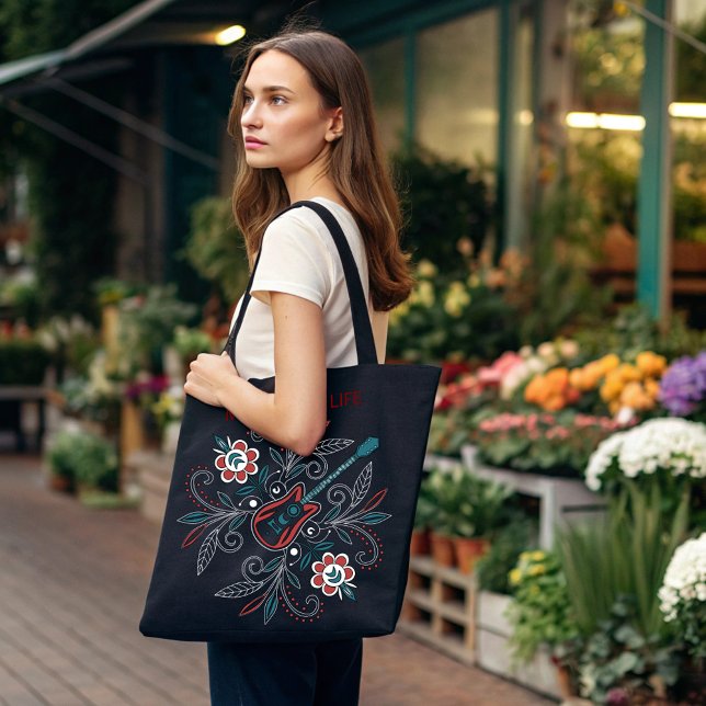 Tote Bag Guitare Boho Rock’n’Roll avec fleurs (Créateur téléchargé)