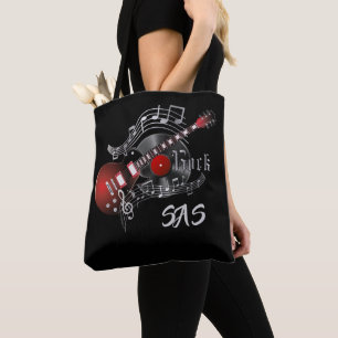 Tote Bag Guitare de roche de monogramme - rouge