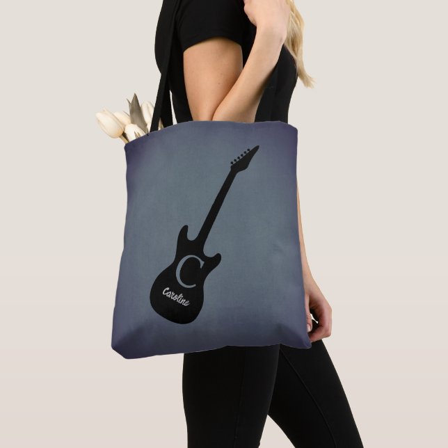 Tote Bag Guitare électrique gris bleu monogramme (De près)