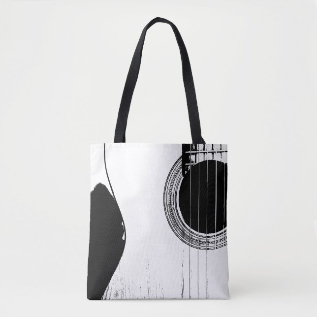Tote Bag Guitare musicale Noir Blanc Abstrait (Devant)