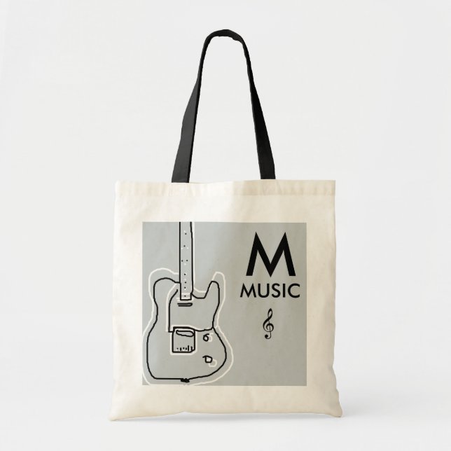 Tote Bag guitare noire et blanche personnalisée (Devant)