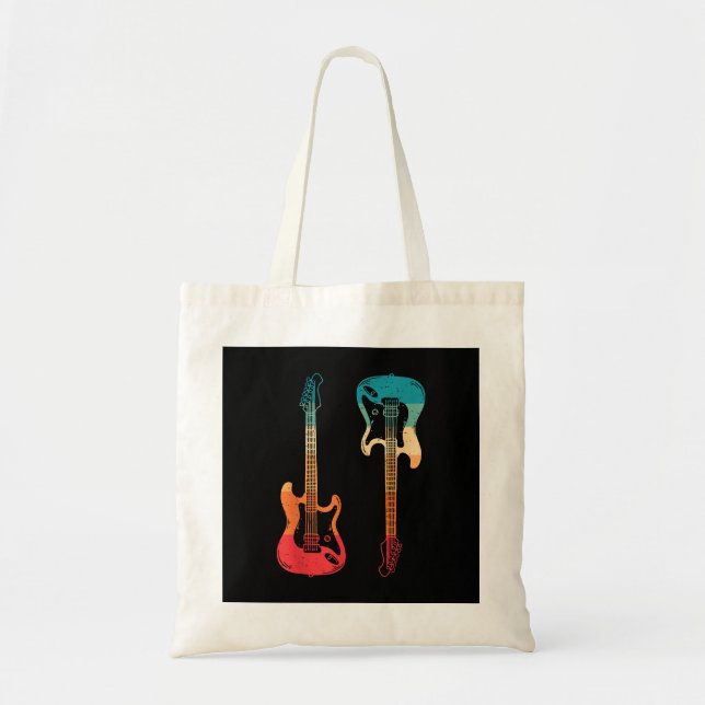 Tote Bag Guitare Rétro Guitariste Électrique Basse Guitare  (Devant)