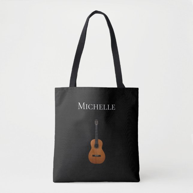 Tote Bag Guitare Simple Monogramme Musique Noir (Devant)