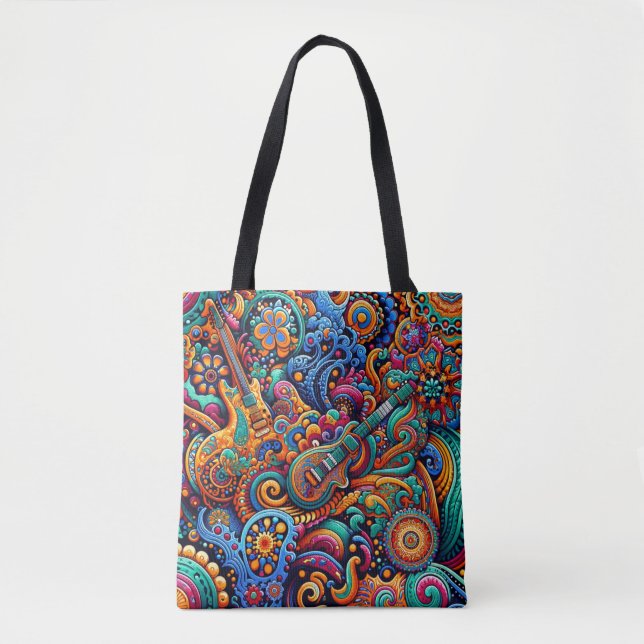 Tote Bag Guitares en mandala style batik (Devant)