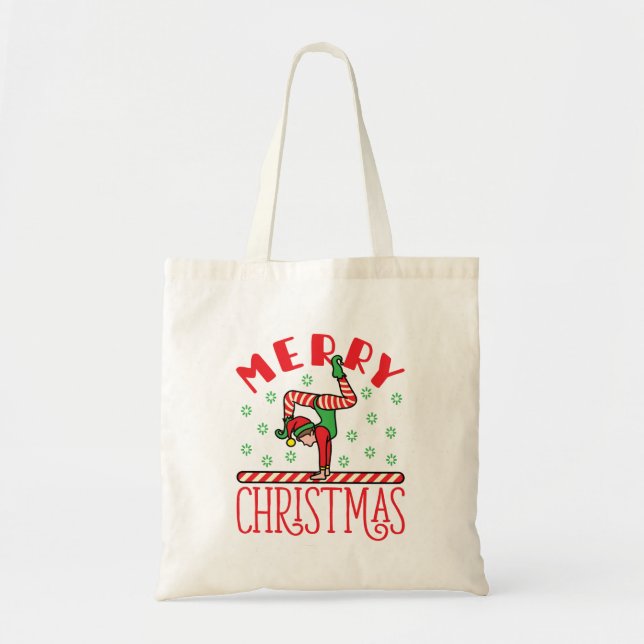 Tote Bag Gymnastique Elfe de Noël sur poutre (Devant)