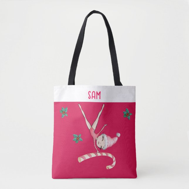 Tote Bag Gymnastique Stockage de Noël | Gymnaste fille rose (Devant)