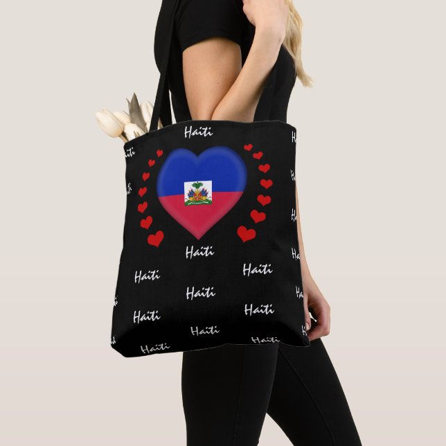 Tote Bag Haïti Drapeau & Coeur, Drapeau haïtien mode /sport (De près)