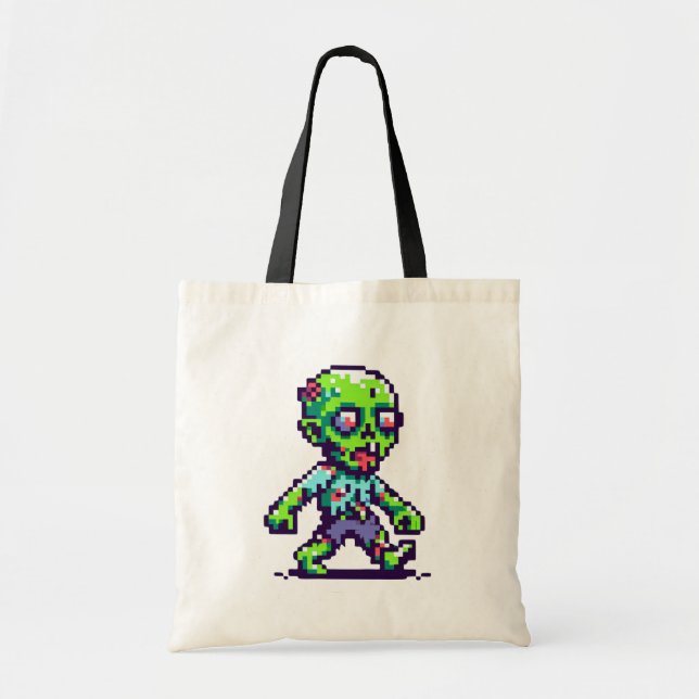 Tote Bag Halloween 8 bits drôle zombie (Devant)