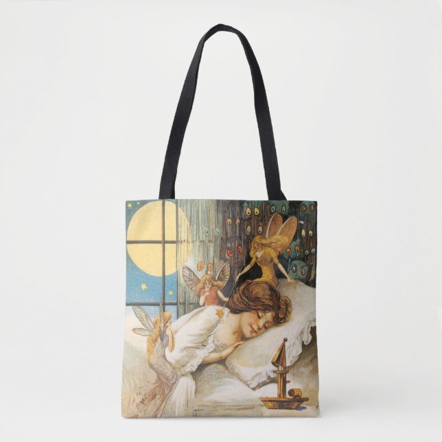 Tote Bag Halloween à l'ancienne, fille aux fées (Devant)