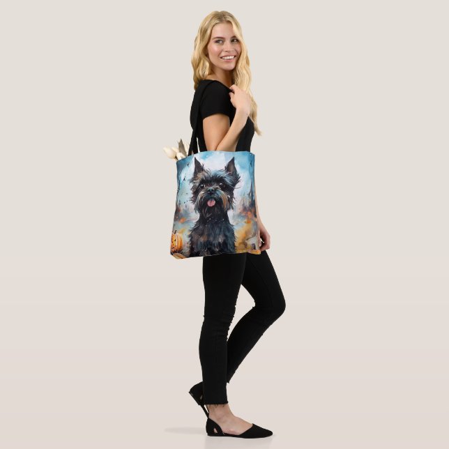 Tote Bag Halloween Affenpinscher avec la peur Citrouille (Sur le modèle)