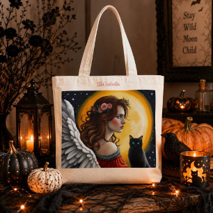 Tote Bag Halloween Angel et chat noir