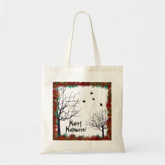 Tote Bag Halloween Arbres Éffrayants Les araignées tombent  (Devant)