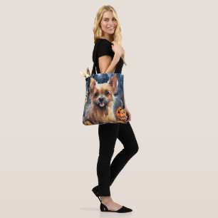 Tote Bag Halloween Australian Terrier avec citrouilles effr