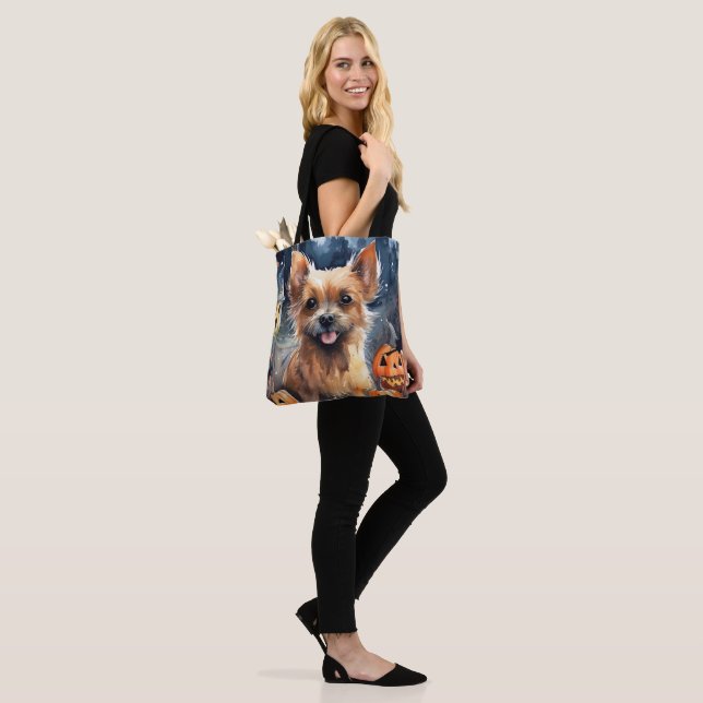 Tote Bag Halloween Australian Terrier avec citrouilles effr (Sur le modèle)