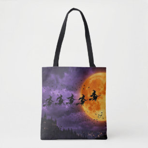Tote Bag Halloween avec Lune et Sorcière