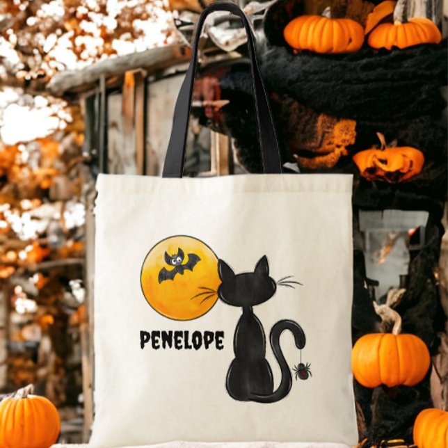 Tote Bag Halloween Black Cat Spider Nom de chauve-souris Tr (Créateur téléchargé)