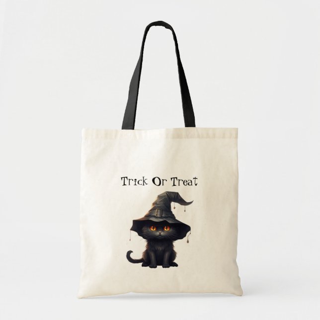Tote Bag Halloween Black Witchy Kitten Chat Sorcière (Devant)