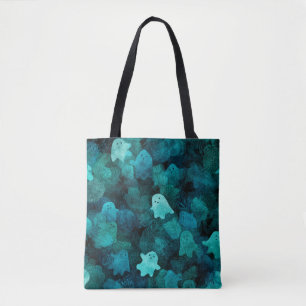 Tote Bag Halloween Blue Ghosts