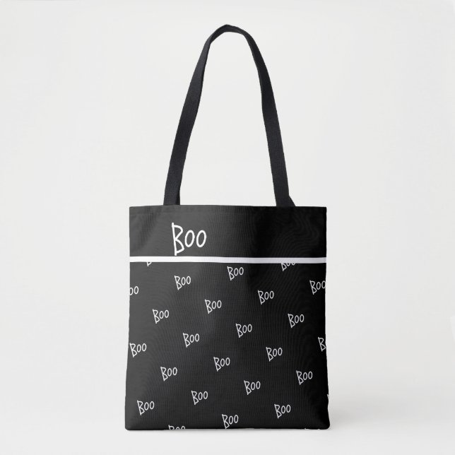 Tote Bag Halloween boo typography black and white (Devant)