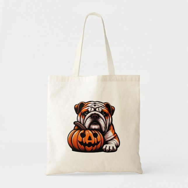 Tote Bag Halloween Bulldog anglais - Jack-o'-lantern Automn (Devant)