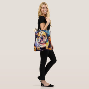 Tote Bag Halloween Bulldog avec la peur Citrouille