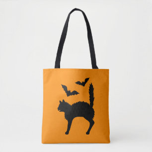 Tote Bag Halloween Chat Et Chats Silhouette Orange