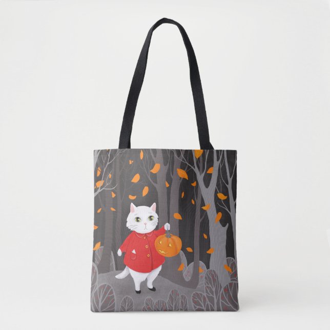 Tote Bag     Halloween Chat mignon & Citrouille lumineuse (Devant)