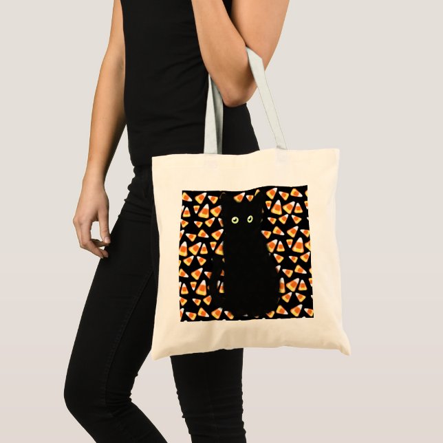 Tote Bag Halloween chat noir bonbon maïs (Devant (produit))