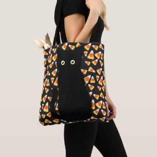 Tote Bag Halloween chat noir bonbon maïs