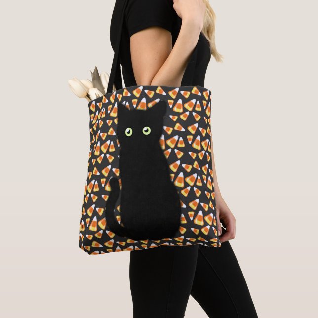 Tote Bag Halloween chat noir bonbon maïs (De près)