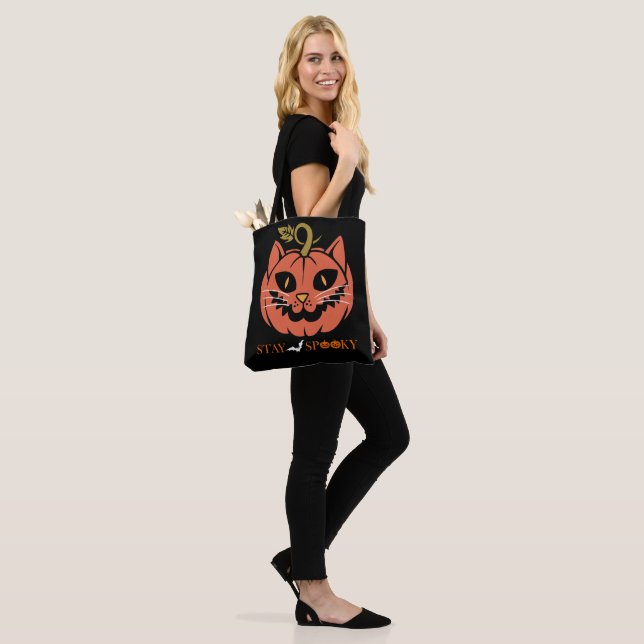 Tote Bag Halloween Chat visage Citrouille, visage Citrouill (Sur le modèle)