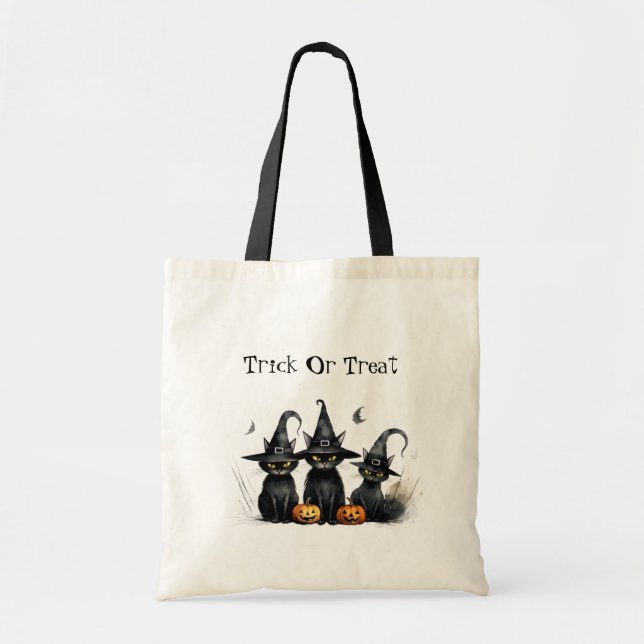 Tote Bag Halloween Chatons de cuisine noire sorcière de cha (Devant)