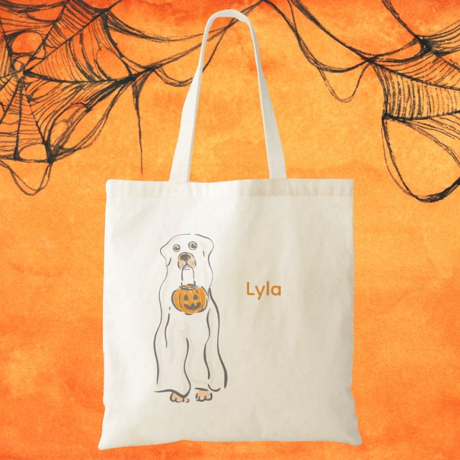 Tote Bag Halloween Chien Fantôme ou traitement personnalisé (Créateur téléchargé)