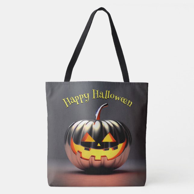 Tote Bag Halloween Citrouille brillant (Devant)