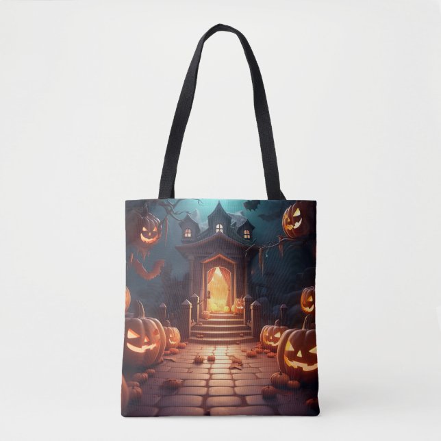 Tote Bag Halloween Citrouille brillant (Devant)