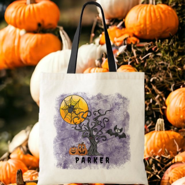 Tote Bag Halloween Citrouille chauve Éffrayante nom arbre v (Créateur téléchargé)