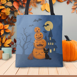 Tote Bag Halloween Citrouilles et chat noir
