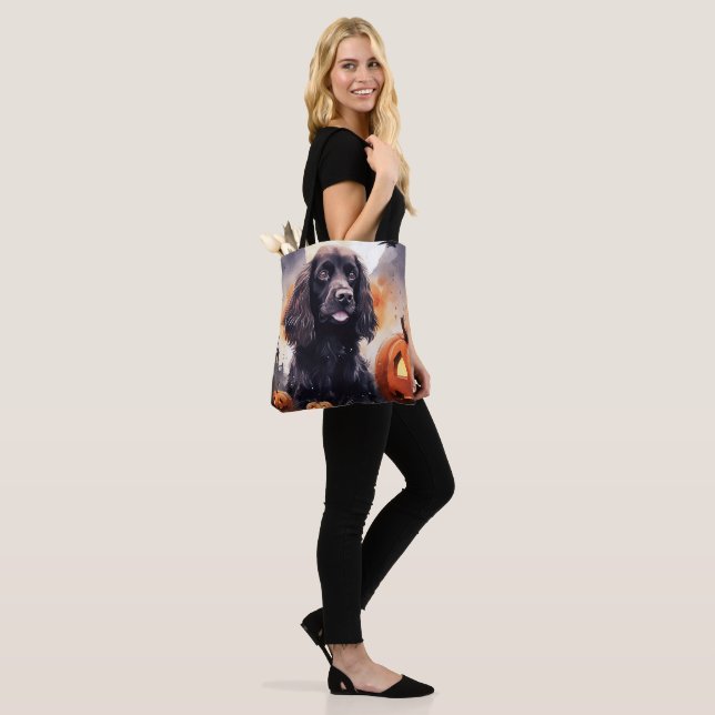 Tote Bag Halloween Cocker Spaniel Avec Citrouilles (Sur le modèle)