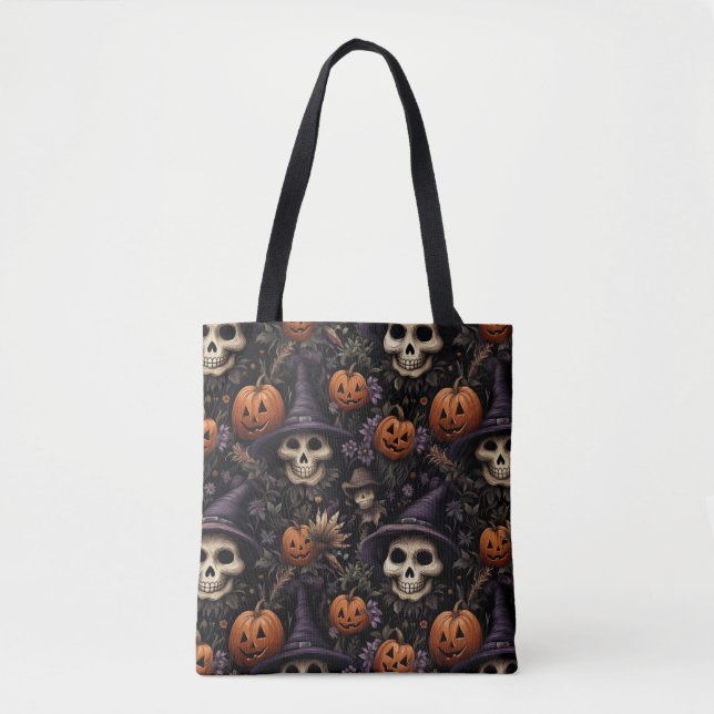 Tote Bag Halloween crânes citrouille (Devant)