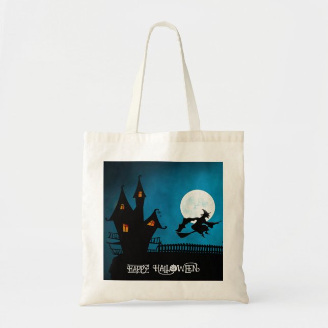 Tote Bag Halloween Custom Whimsical Silhouette Navy (Devant)