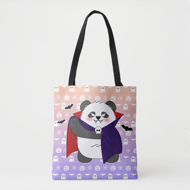 Tote Bag Halloween Cute Baby Panda Dracula Vampire (Devant)
