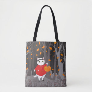 Tote Bag Halloween Cute Cat & Jack-o'-lantern
