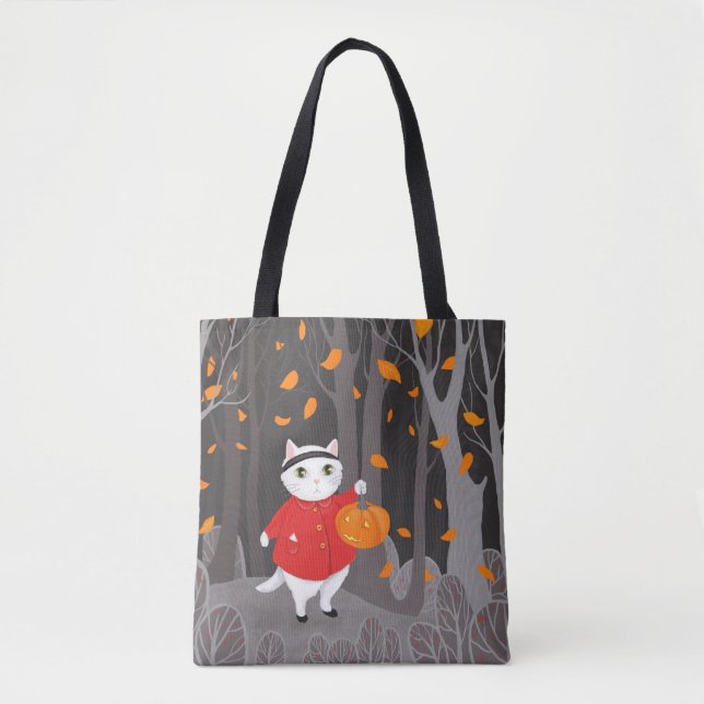 Tote Bag Halloween Cute Cat & Jack-o'-lantern (Devant)