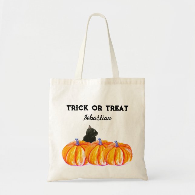 Tote Bag Halloween Cute Citrouille chat noir moderne (Devant)