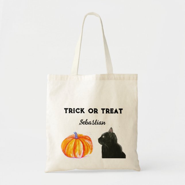 Tote Bag Halloween Cute Citrouille chat noir moderne (Devant)